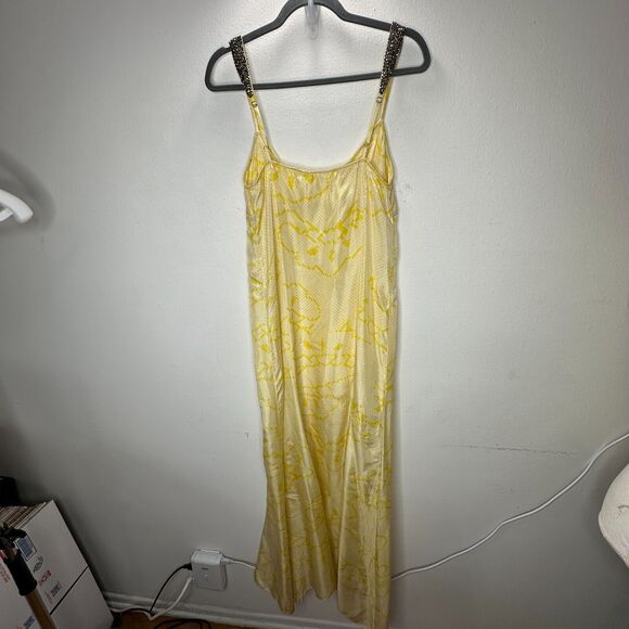 YA-YA 100% Silk Yellow Snake Print Round Neck Amber Beaded Straps Slip Maxi S - Picture 7 of 13